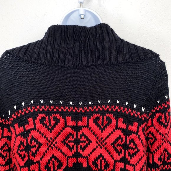 ABBIE MAGS Women's Christmas Knit Sweater Front Zip Tasseled Black/Red Size S/P - Picture 6 of 13